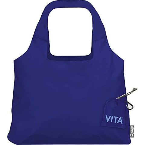 ChicoBag Vita Reusable Tote Bag with Carabiner Clip | Compact Reusable Shopping Bags | Eco Friendly | Mazarine Blue Cover