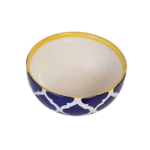 Image of Morrocan /Umrao Hand-Painted Ceramic Dinner Set (9 Pieces, 4 Bowl & 4 Plates and 1 Large Serving Bowl Dishwasher & Microwave Safe) Yellow
