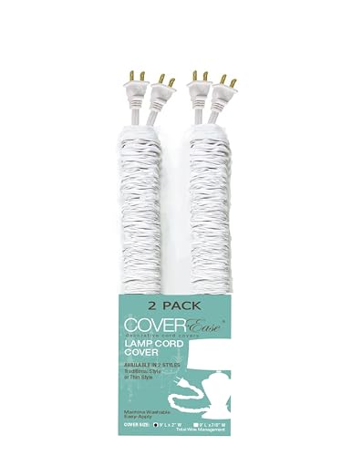 Image of White /Snow COVEREase Cord Cover 9 ft Faux Silk Fabric Lamp Cord Cover - Cable Sleeve, Wire Cover, Cord Hider for Cable Management for Electrical Lighting Fixtures (2 Pack)