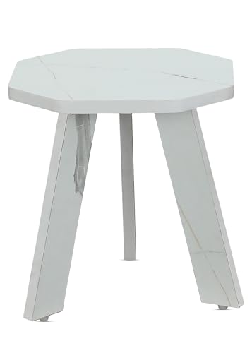 Image of SBF Furniture Mini Hexagonal Side Table, 30cm Matte Finish, Modern Minimalist Design, 3 Angled Legs (White Taj1)