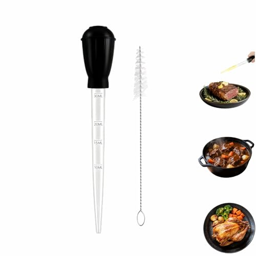 Professional Kitchen Marinade Injector, 30ml Food-Grade Heat-Resistant Meat Syringe with Cleaning Brush, Clear Scale Markings, Non-Slip Grip for Juicy Turkey, Poultry, Beef (Black(Large))