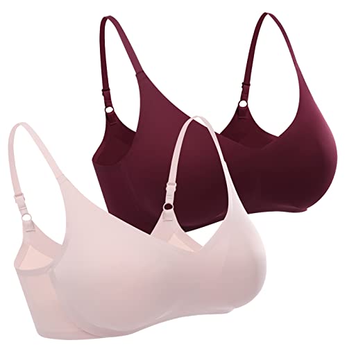 seryero, NC Sujetador sin Costuras Mujer Sujetadores sin Aros con Almohadillas Extraíbles Suave y Comodo Ajustable de Tirantes Bra Pack de 2, Rojo+rosa, XL, HFTAMB01231EU Cover