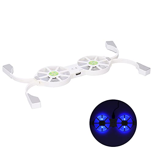 Base refrigeradora para laptop con doble ventilador, disipador de calor plegable, luz LED azul, bajo ruido, concentrador USB y interruptor de seguridad (blanca) miniatura 5