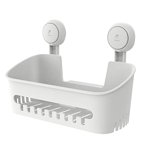 Shower Caddy Suction Cup Shower Shelf Suction Shower Basket One Second Installation NO-Drilling Removable Powerful Suction Shower Caddy Max Hold 22lbs Caddy Suction Cup Waterproof Organizer - White