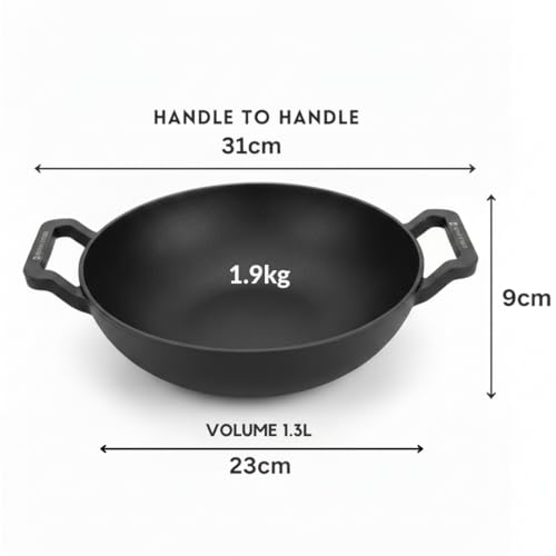 Image of Human Hydro Himalayan Stone Kadai /Kadhai 23cm with Lid & Wooden Spatula | Natural Stone Deep Wok | Toxin-Free | Gas Stove Compatible | for Curries, Frying & Daily Cooking