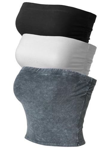 Image of MixMatchy Women's 3 Pack Tube Top Built-in Bra Strapless Ruched Bandeau