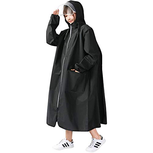 CLISPEED Regen Ponchos Eva Wiederverwendbare Regenmantel Kapuze Elastische Manschettenärmel Herren Damen Fahrrad Fahrrad Fahrrad Regen Mäntel Winddichte Mobilität Roller Abdeckung Schwarz