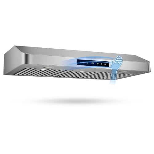 Image of 36 Inch Under Cabinet Range Hood 1200 CFM, 4-Speed Kitchen Hood with Touch Control & Gesture Sensing Stainless Steel Kitchen Stove Vent Hoods with 2 LED Lights Standard Series