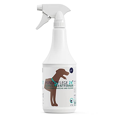 Hundepflege24 Geruchsentferner & Fleckenentferner Spray 1l - Extrem Starke Wirkung Bei Hunde & Katzen Urin, KOT, Erbrochenes, Schweiß Geruch, Speichel - Natürlicher Geruchsneutralisierer & Reiniger Cover