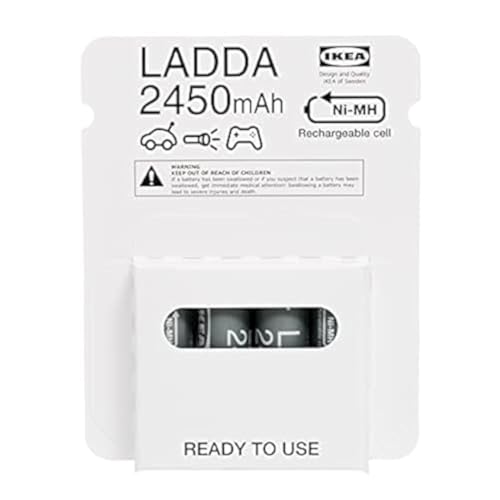 Ikea LADDA Rechargeable Batteries, AA, HR6, 1.2V, 2450mAh, Grey - Pack of 4