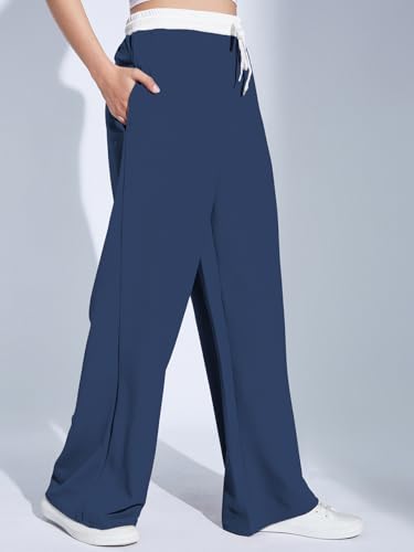 Image of Selvia Women's High Rise Solid Lycra Full Elastic Regular Fit Straight Trouser
