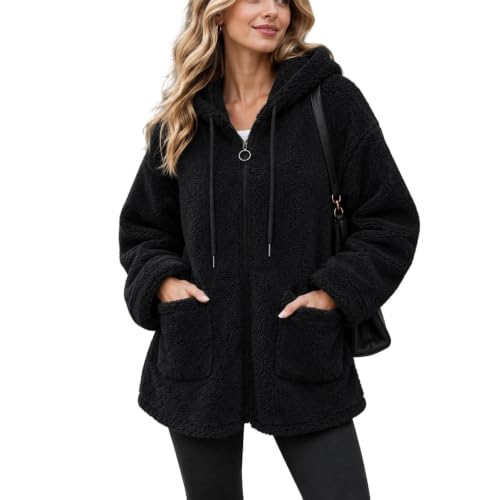Lisgai Womens Sherpa Fleece Jacket Coats Winter Warm Fuzzy Jacket with Hood - image 1