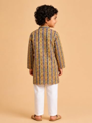 Image of The Mom Store Boys Printed Cotton Kurta Pajama Set With Jacket | Soft And Comfortable Ethnic Wear For Baby /Kids Boys | Full Sleeves Kurta Pyjama Set | Traditional Indian Outfit