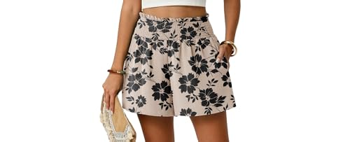 Lepunuo High Waisted Womens Shorts Elastic Casual Summer Beach Shorts with Pockets