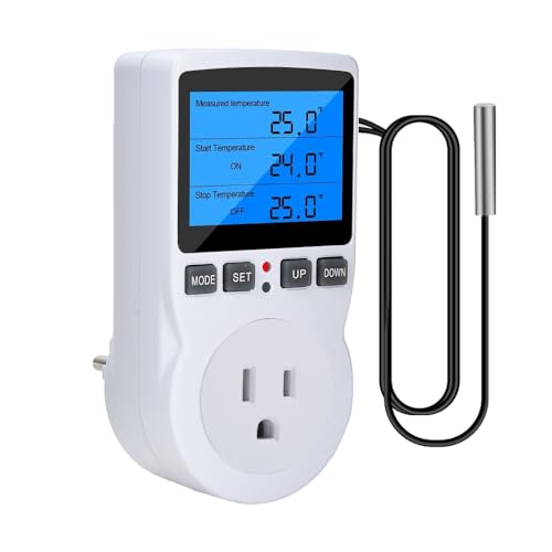 Image of Diymore Digital Temperature Controller Outlet, 120V 15A Thermostat Socket with Heating Cooling Control, Celsius Fahrenheit Display, White