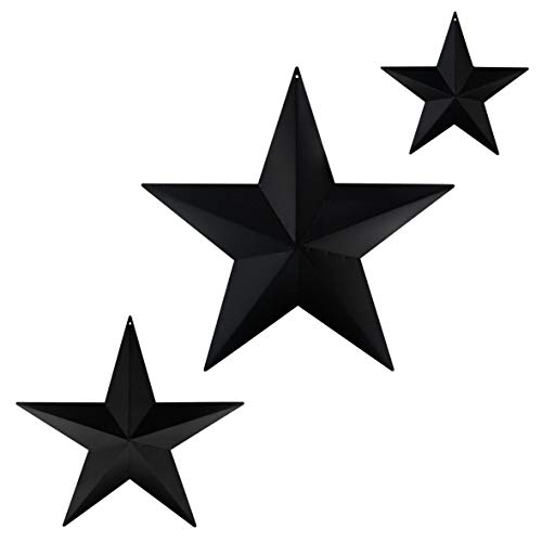 CVHOMEDECO. Primitives Rustico Antico Regalo Vintage Metallo Barn Star Wall/Door Decor, 30,5/20.3/14 cm, 3 Pz/Set (Nero Opaco)