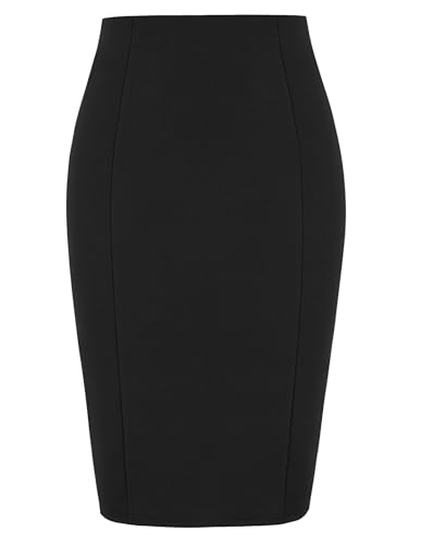 Kate Kasin Women Black Pencil High Waisted Knee Length Elastic
