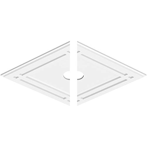 Image of Ekena Millwork CMP32X21DD2-03000 Diamond Architectural Grade PVC Contemporary, Two Piece Urethane Ceiling Medallions 32 inchW x 21 3 /8 inchH x 3 inchID x 11 1 /4 inchC x 1 inchP