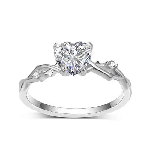 Heart Cut Moissanite Engagement Ring Set for Women, 925 Sterling Silver 1 Carat Heart Shape Leaf Wedding Ring Set Anniversary Jewelry Bridal Gifts for Women