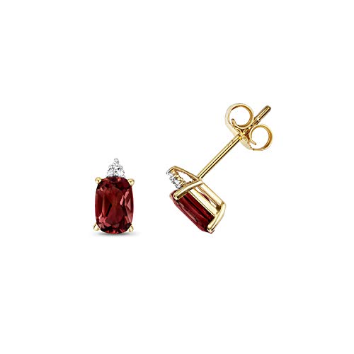 Boucles d'oreilles or 375 et diamant brillant avec grenat rouge précieux