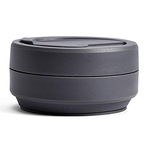 STOJO On-The-Go Biggie Collapsible Coffee Cup with Lid - 16oz / 473ml - Reusable & Foldable Silicone Travel Mug - Portable, Pocket Size - Dishwasher Safe - Carbon
