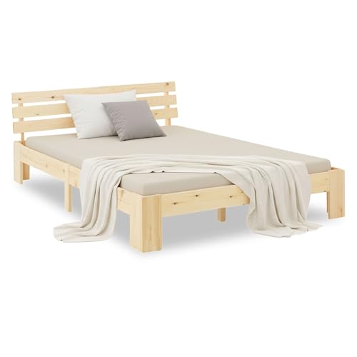 Homestyle4u 2192, Holzbett 120x200 cm Natur Doppelbett mit Lattenrost Kiefer Massivholz Bett Holz