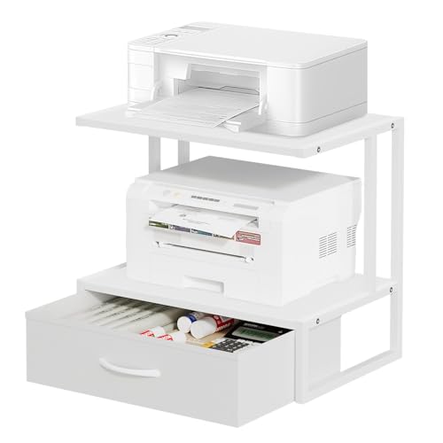 VYUOL Schreibtisch-Druckerhalter mit Speicherfunktion, Stoffschublade-Druckerhalter für Home Office, Schreibtisch-Drucker, Fax-Kopierscanner, Weiß
