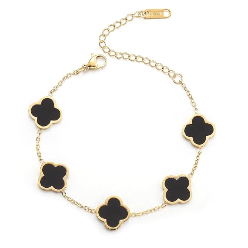 18K Gold Plated Clover Lucky Bracelet for Women Flower Four Leaf Link Bracelets Trendy Jewelry Gifts for Women