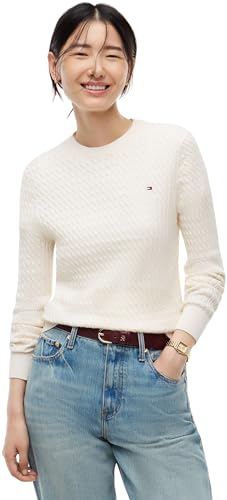 Tommy Hilfiger Damen Co Cable C-nk Ls Sweater Ww0ww44993 Pullover Sweater, Elfenbeinfarbenes Blütenblatt, S – Ansicht 1
