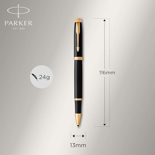 PARKER IM Rollerball Pen, Black Lacquer Gold Trim with Fine Point Black Ink Refill, Gift Box (1931659)