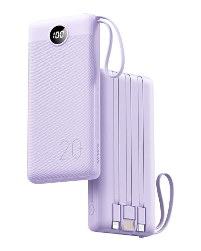VRURC Powerbank 22.5W Schnelles Aufladen, 20000mAh Power Bank mit Kabel Tragbares Ladegerät USB C LED Display Externer Handyakkus Smartphone Kompatibel mit iPhone, Huawei, Samsung usw - Lila 1