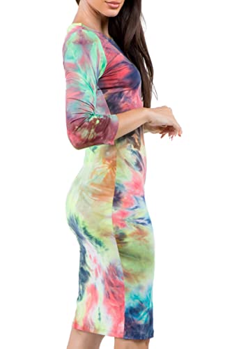 Image of ICONOFLASH Women's 3 /4 Sleeves Midi Bodycon Dress Crew Neck Fitted Dresses with Plus Size Options