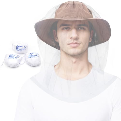 Anvin Mosquito Head Net Bug Hood para Pesca, Camping, Jardinería Sombrero Compatible Insect Shield Cubierta Transpirable de Malla para Cara contra Insectos y Mosquitos (3 Piezas, Diseño Mejorado de Una Sola Pieza, Blanco) miniatura 1