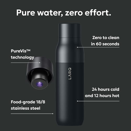 Image of LARQ Stainless Steel Bottle - Self-Cleaning Water Bottle And Water Purification System, Black, Pack Of 1, 500 Milliliters