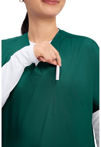 Image of Cherokee Scrubs for Women and Men Unisex V-Neck Tunic Nursing Scrub Top with Chest Pocket, Tuckable Durable Fabric - 4777 | 1 Chest Pocket For Essentials, Traditional Fit, Durable Construction, Comfortable Knit Details, Easy Care, Tuckable Style