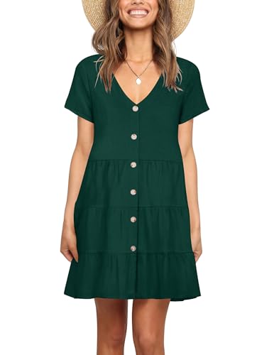 Image of Nova In Sky Women's Summer Dresses 2026 Short Sleeve V-Neck Casual Loose Swing Button Down Casual T Shirt Dresses