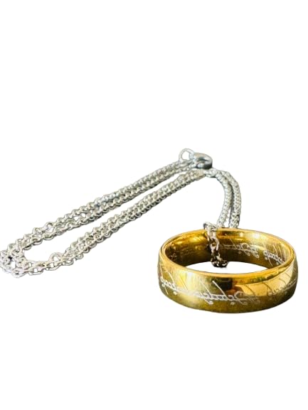 Generico Ciondolo Compatibile con Unico Anello del Potere Elfico Color Oro Ispirato Saga Signore degli Anelli Gadget Accessori Auto Ciondolo per Specchietto Hobbit Idea Regalo Magia Fantasy Cosplay