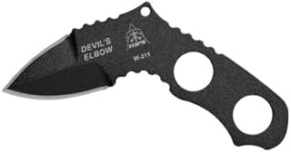 Tops Knives Devils Elbow Full Tang Fixed Blade- Black Traction Coating Finish- Black Kydex Sheath w/Rotating Spring Steel Clip (Skeletonized Handle) - Tops