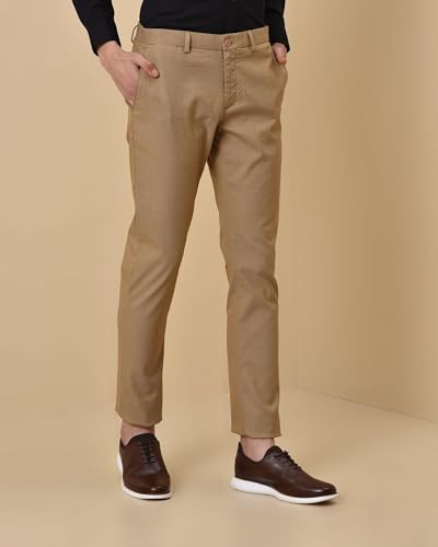Image of Blackberrys Men's Polyester Blend Self-Design Slim Fit Casual Trousers