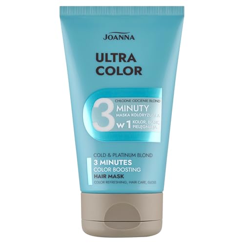 Joanna Ultra Color Après-shampoing protecteur de la couleur argent et platine pour cheveux naturels et colorés, sans ammoniaque, rafraîchissement et intensification des couleurs en 3 minutes, 100 ml