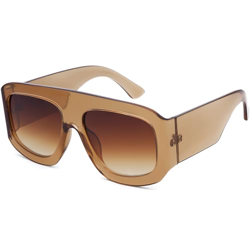 Haqptul Oversized Trendy Square Aviator Sunglasses for Women Men Big Designer Inspired Flat Top Sun Glasses