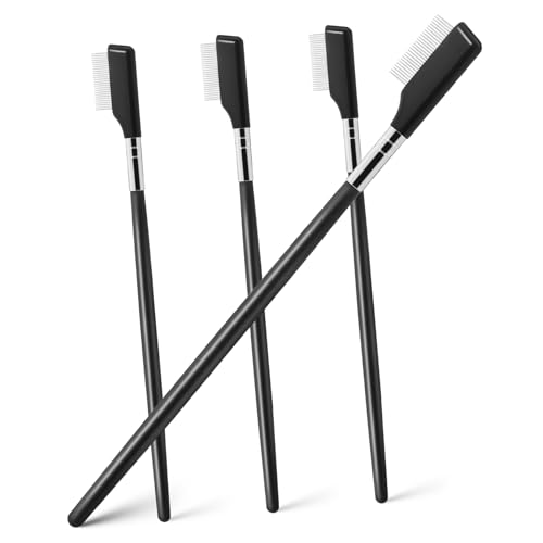 VICASKY 4 Pack Metal Eyelash Comb Separator Tool Lash Brush for Mascara Scalloped Lash Brush