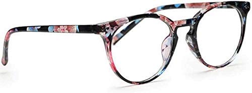 Roshfort Unisex Oval Blue Cut Zero Power Full Rimless Computer Glasses Spectacle Frame (Flower Print, E-3)