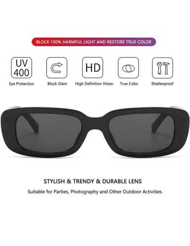 Image of Retro Rectangle Sunglasses for Women & Men | UV400 Protection | Trendy Thick Frame Fashion Eyewear | Lightweight Casual Shades | Black & White Combo Pack