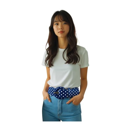 Women Fashion Blue Faux Leather Belt Elastic Hip Waist Stretch Plus M L White Polka Dots