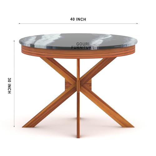 Image of Wooden Dining Table Set 4 Seater with Top Glossy Finish | Round Four Seater Dinner Table with 4 Chairs Solid Wood Dining Room Sets for Hotel Restaurant (DIY) Self Customer Assembly(Natural, Sheesham)