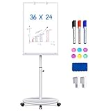 Whiteboard on Wheels 36 x 24 inches - Standing Magnetic Dry Erase Board, Mobile White Board Easel with Flipchart Hooks Portable Rolling Easel for Classroom Office Home (Silver)