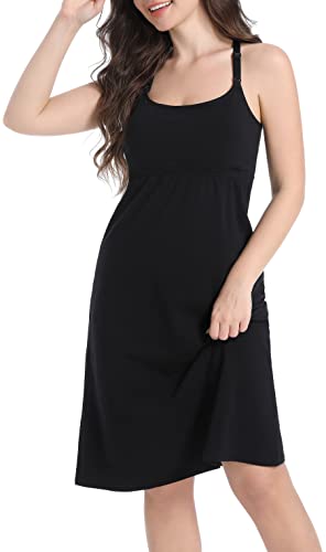 Suiek Maternity Dress Nursing Tank Tops Breastfeeding Sleep Cami Shirt Nightgowns (Large, Ab-Black/Army/Burgundy 3-Pack) #TOP5