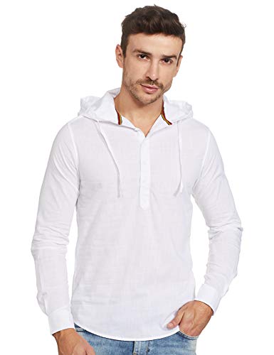 Image of The Indian Garage Co Men Slim Fit Solid Full Sleeves Hooded Casual Shirt
