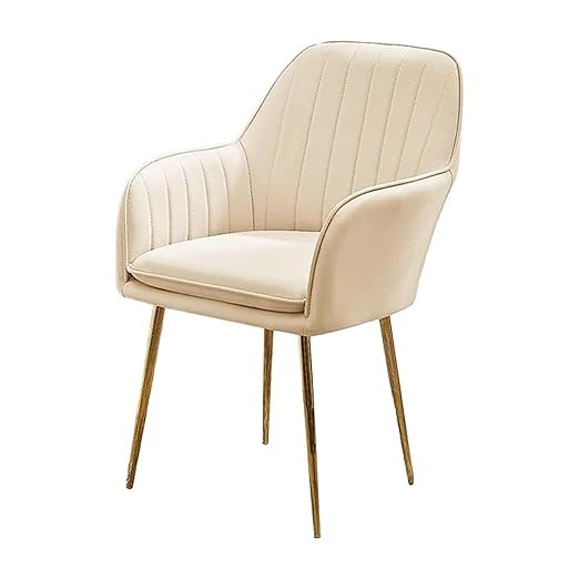 Image of Velvet Dining Chairs, Soft Cushion Seat Chair for Living Room Bedroom Restaurant Fabric DiningChair | Accent Chair for Living Room Bedroom Study Cafe Restaurant Pack 1 (Off White)